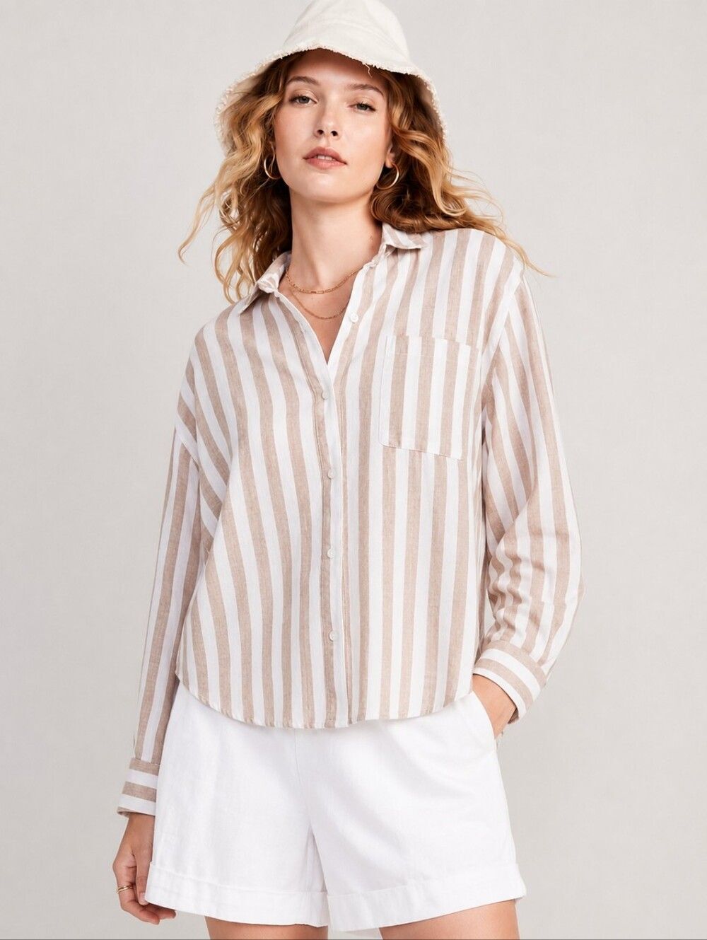 Women's Size XL Striped Linen Button Up Blouse